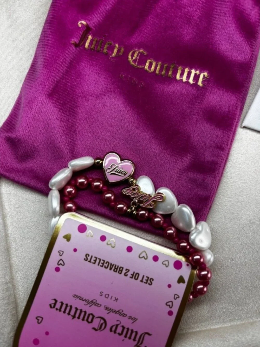 Bundle 2/$30! NEW Juicy Couture Kids Bracelet Set Pink Hearts 2 Pack
